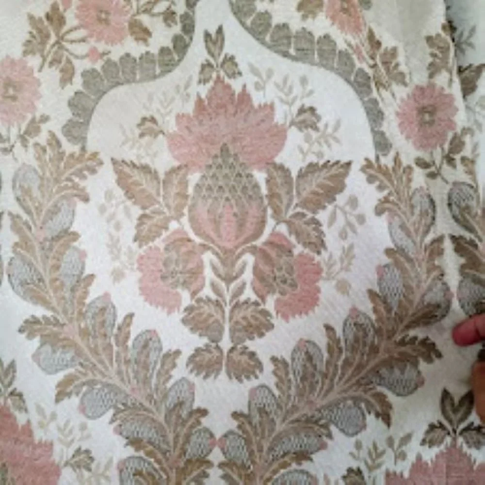JC Penney Drapes Waterfall Valances 100Wx85L Tan Floral Jacquard Lined Vtg 7pcs